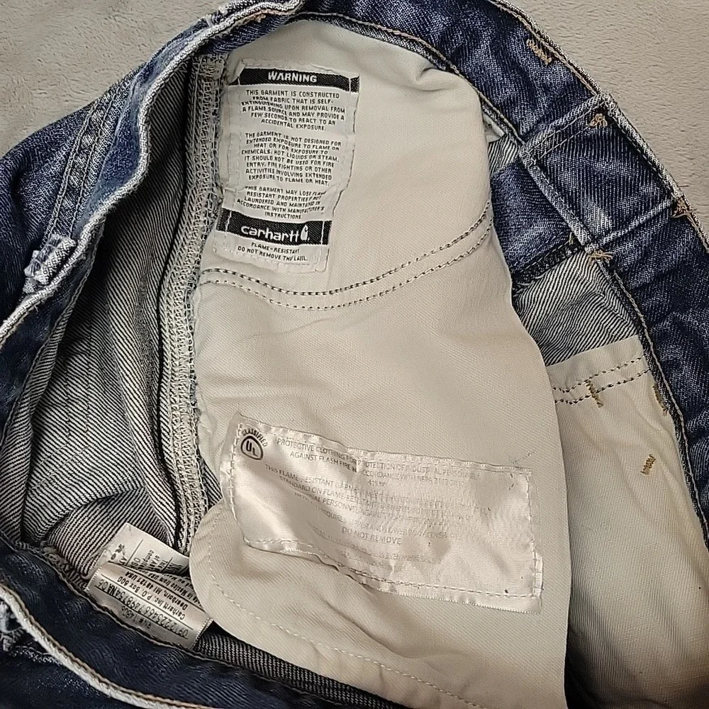 Carhartt Jeans Mens 33x32 Blue Double Knee Relaxed FR Cargo Logger Workwear
